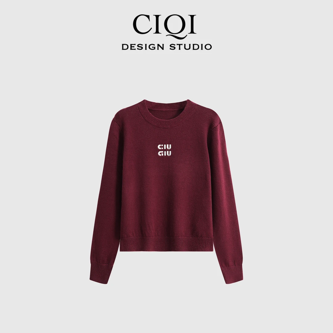 CIQI STUDIO 【小刺绣】设计师冬季轻奢时尚刺绣套头针织衫CG009