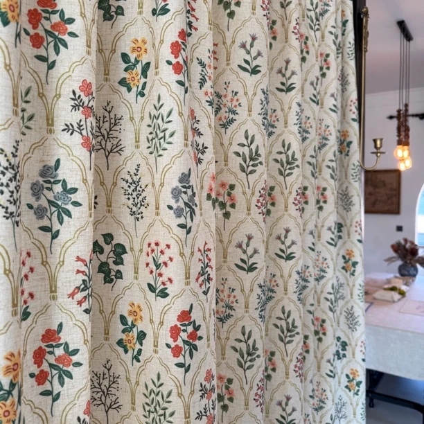 《百草园·美丽花园》亚麻印花布窗帘（宽300高260）（不含配件）