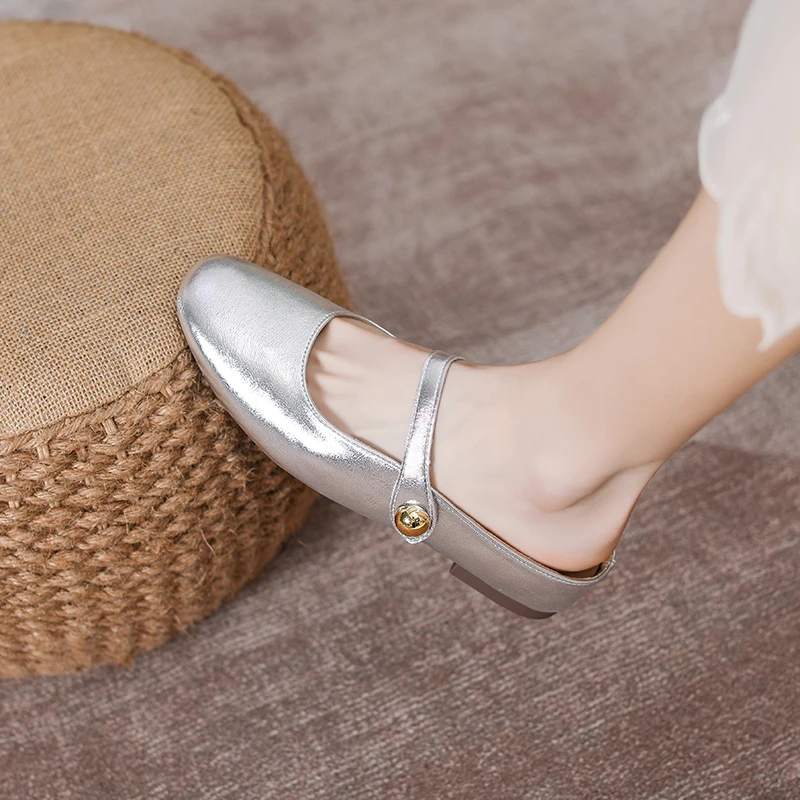 跟包头半拖鞋女外穿内增高银色百搭2025新款夏软底平底方头穆勒鞋