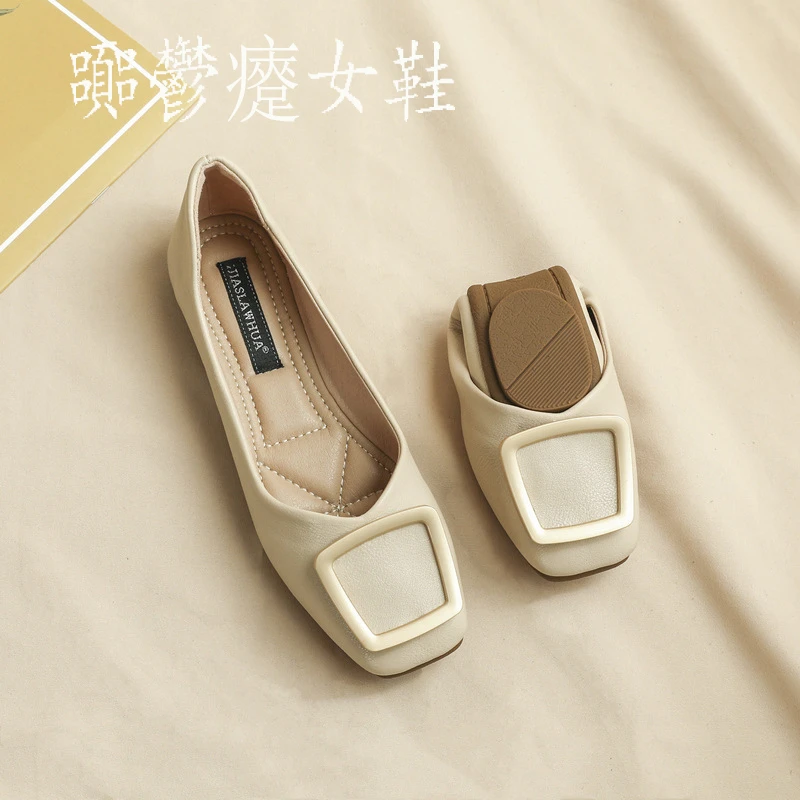 41-43大码女鞋平底单鞋女2025年新款浅口软皮百搭方头软底豆豆鞋