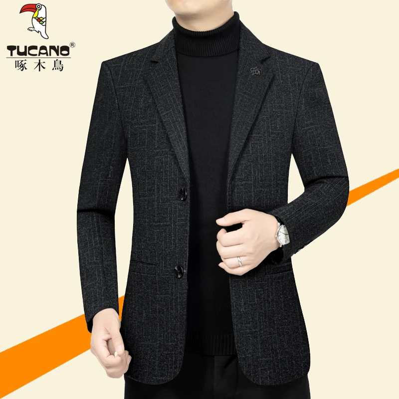 啄木鸟正品2024春秋季新款高档男士西服商务休闲毛呢西装上衣外套