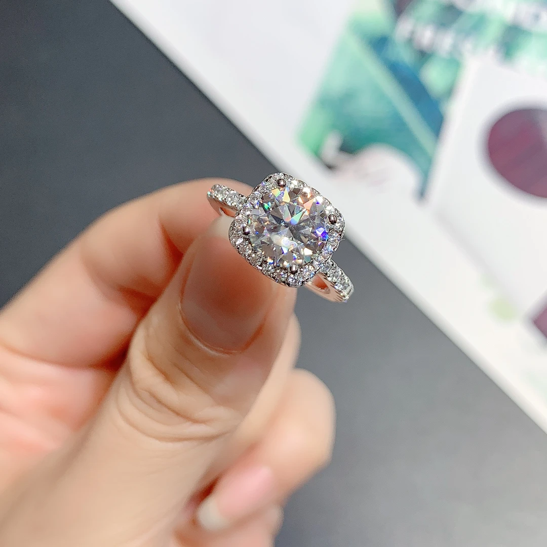 925银莫桑石戒指 【卡家方糖】0.5克拉-2克拉时尚轻奢气质百搭戒指