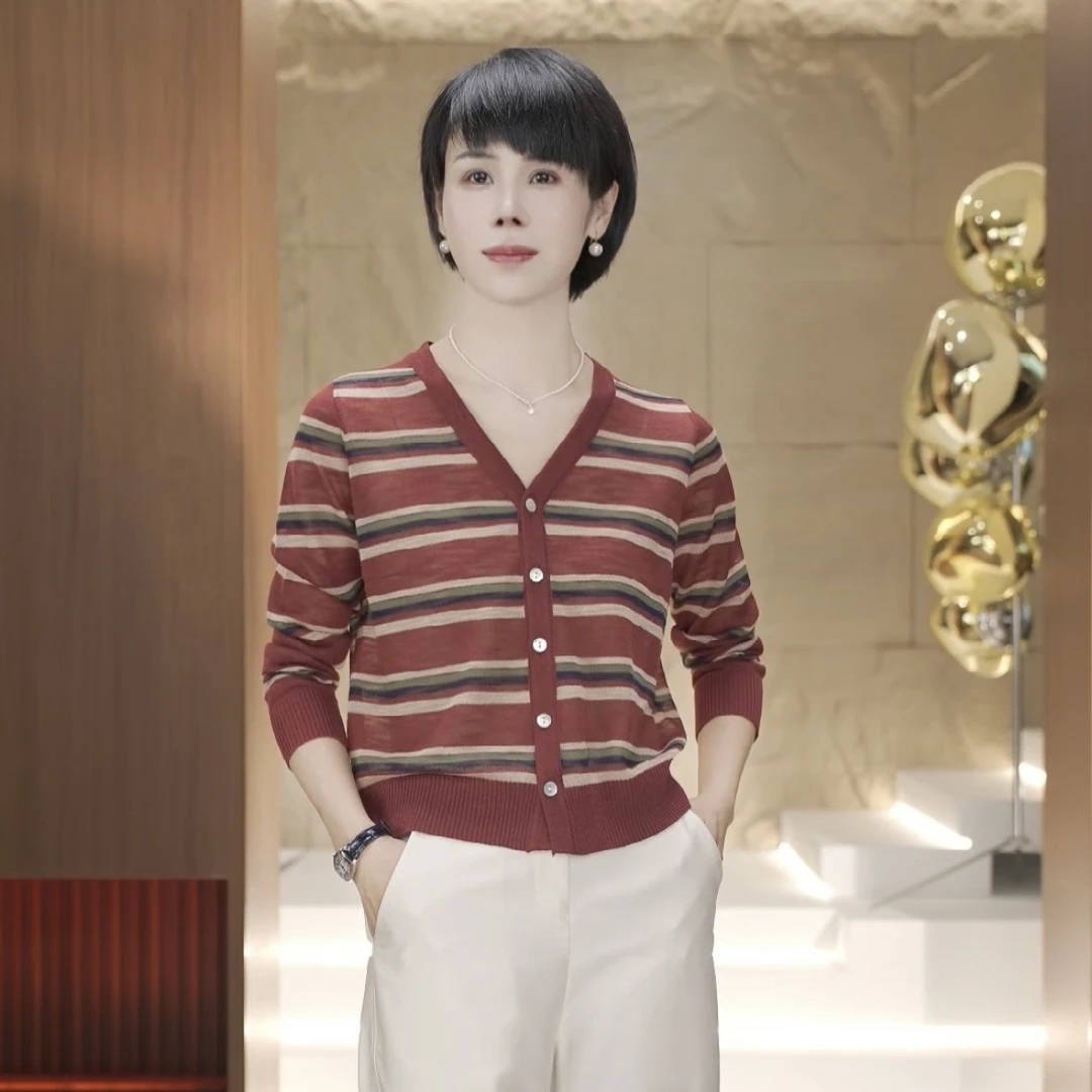 【渲渲推荐】24723-1夏季显瘦气质条纹开衫