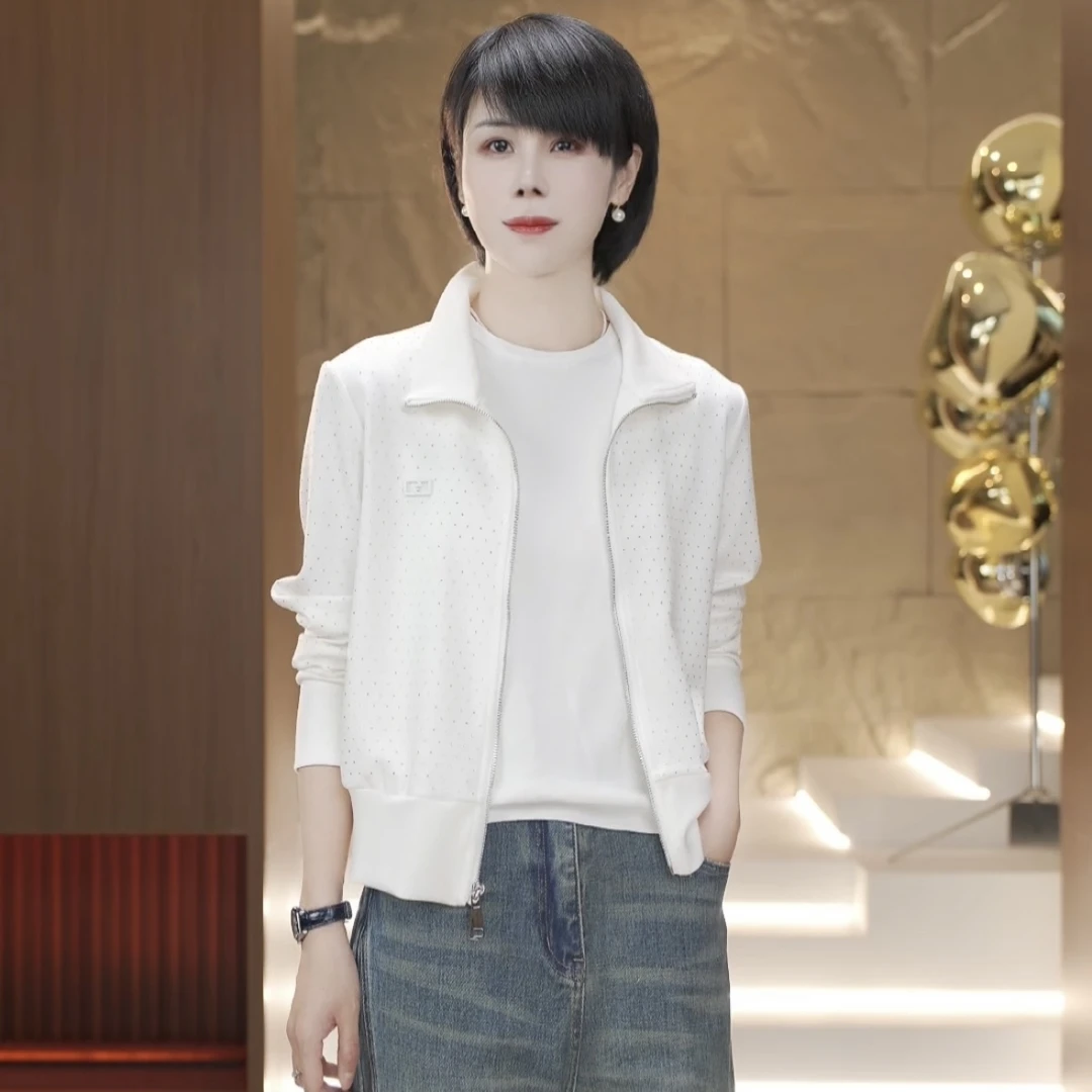 【渲渲推荐】HD-6133秋季百搭时尚休闲短款星空烫钻洋气开衫外套