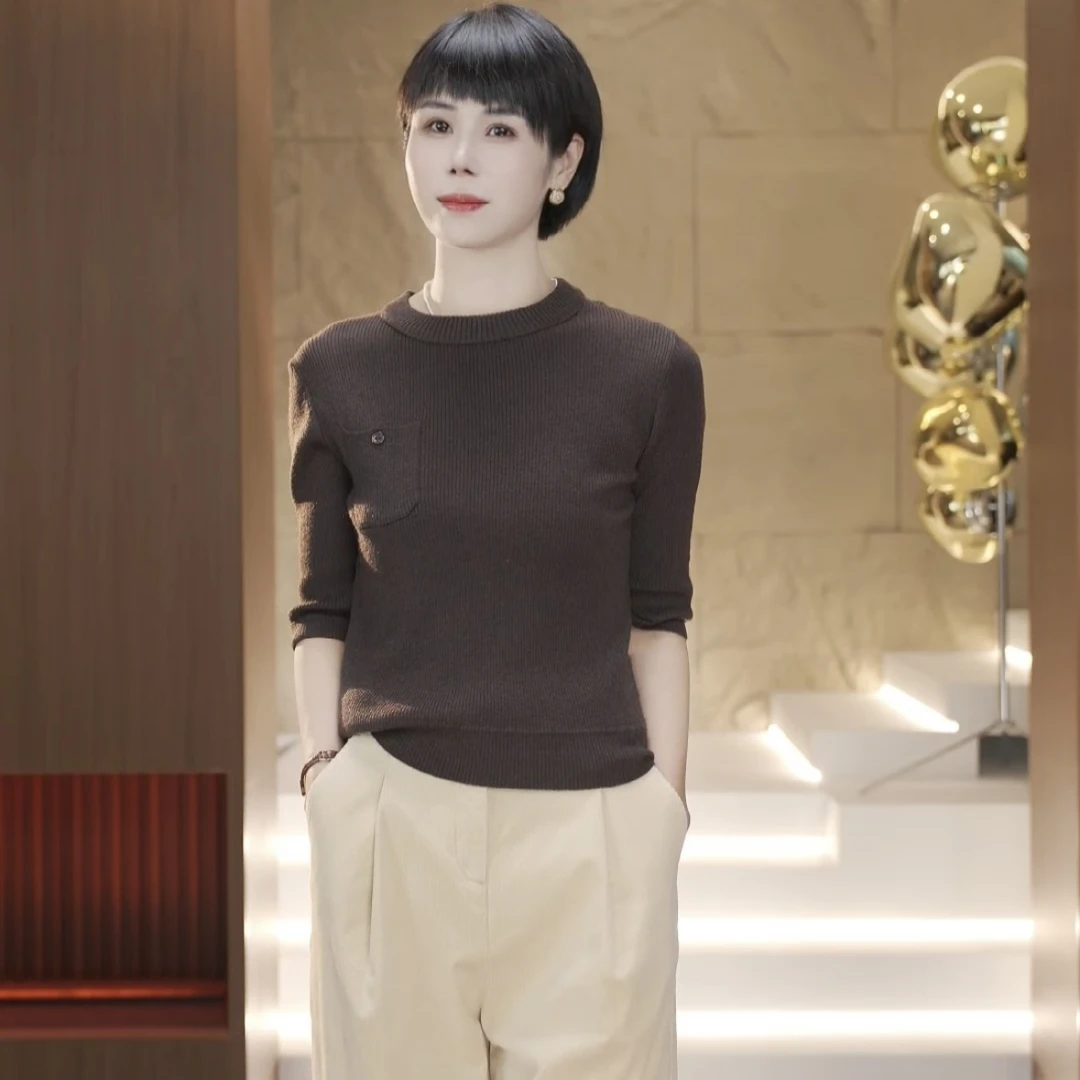 【渲渲推荐】2713口袋圆领短袖针织衫