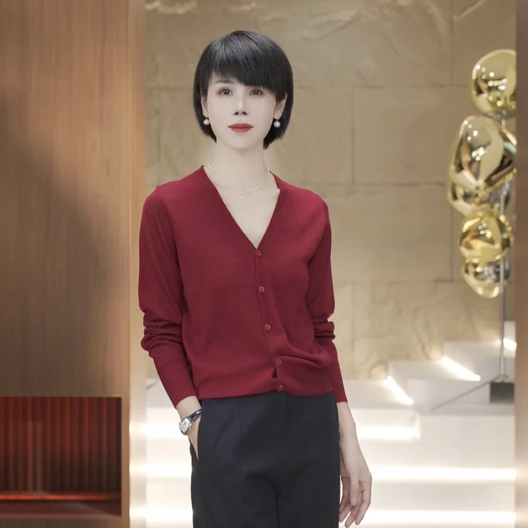 【渲渲推荐】YZH-24813早秋显瘦气质红色百搭长袖针织衫