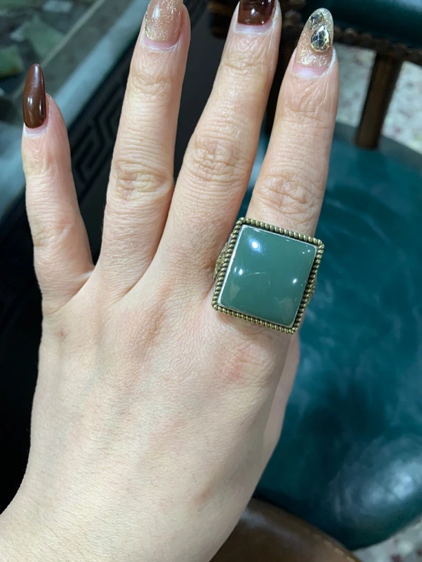 析木绿925银大方戒指男女都可佩戴