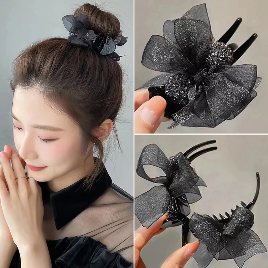 【新疆包邮】水钻高级感马尾发夹女生后脑勺蝴蝶结抓夹