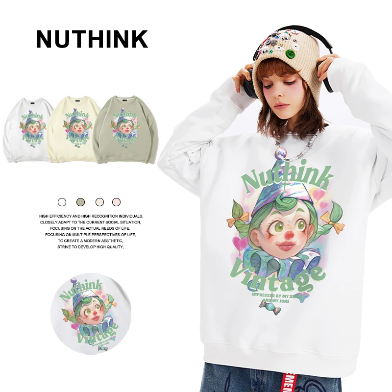 Nuthink小丑秋季宽松情侣装时尚宽松2023百搭早秋圆领卫衣