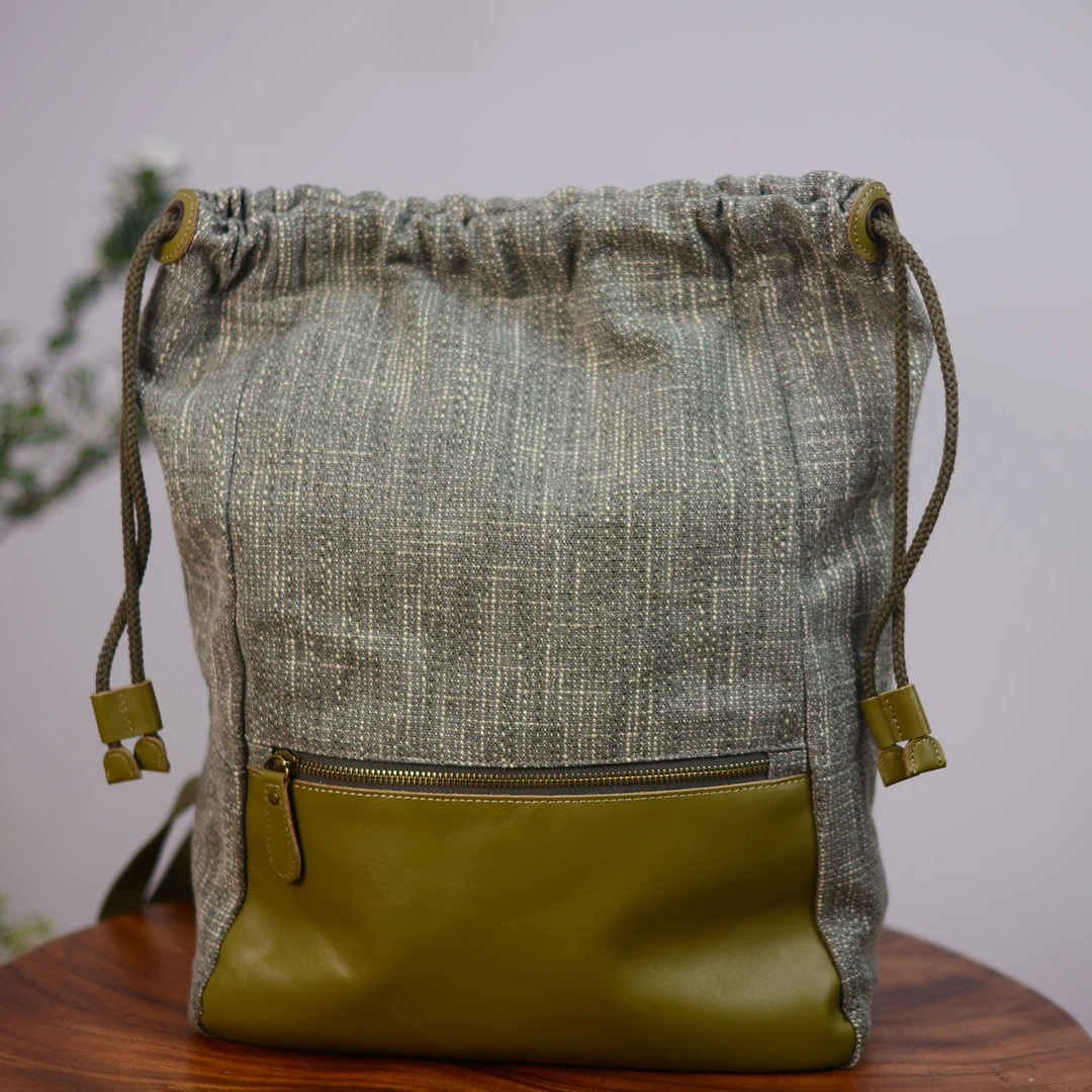 原创棉麻休闲百搭女士单肩包通勤包牛皮托特包时尚户外多功能1905