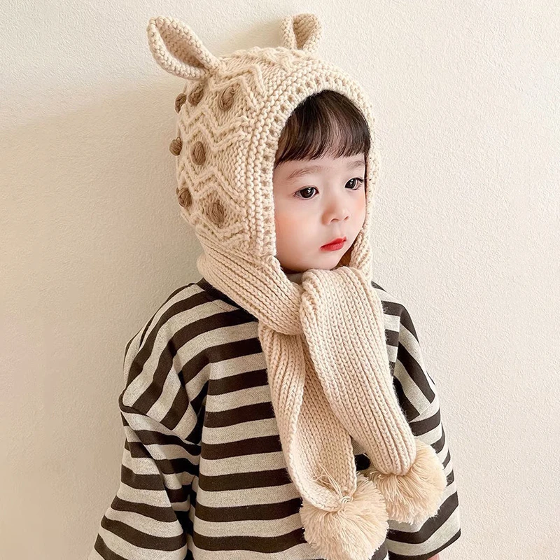 儿童针织帽子秋冬季加绒宝宝护耳帽保暖婴儿帽子女童毛线帽防风帽