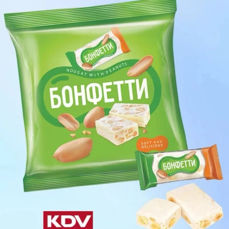 俄罗斯进口KDV花生夹心牛轧糖500g/袋休闲零食喜糖糖果办公室