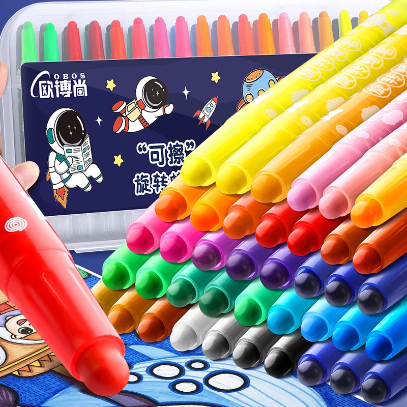 塑料蜡笔自由旋转蜡笔儿童油画棒套装彩色多色幼儿园宝宝画画专用