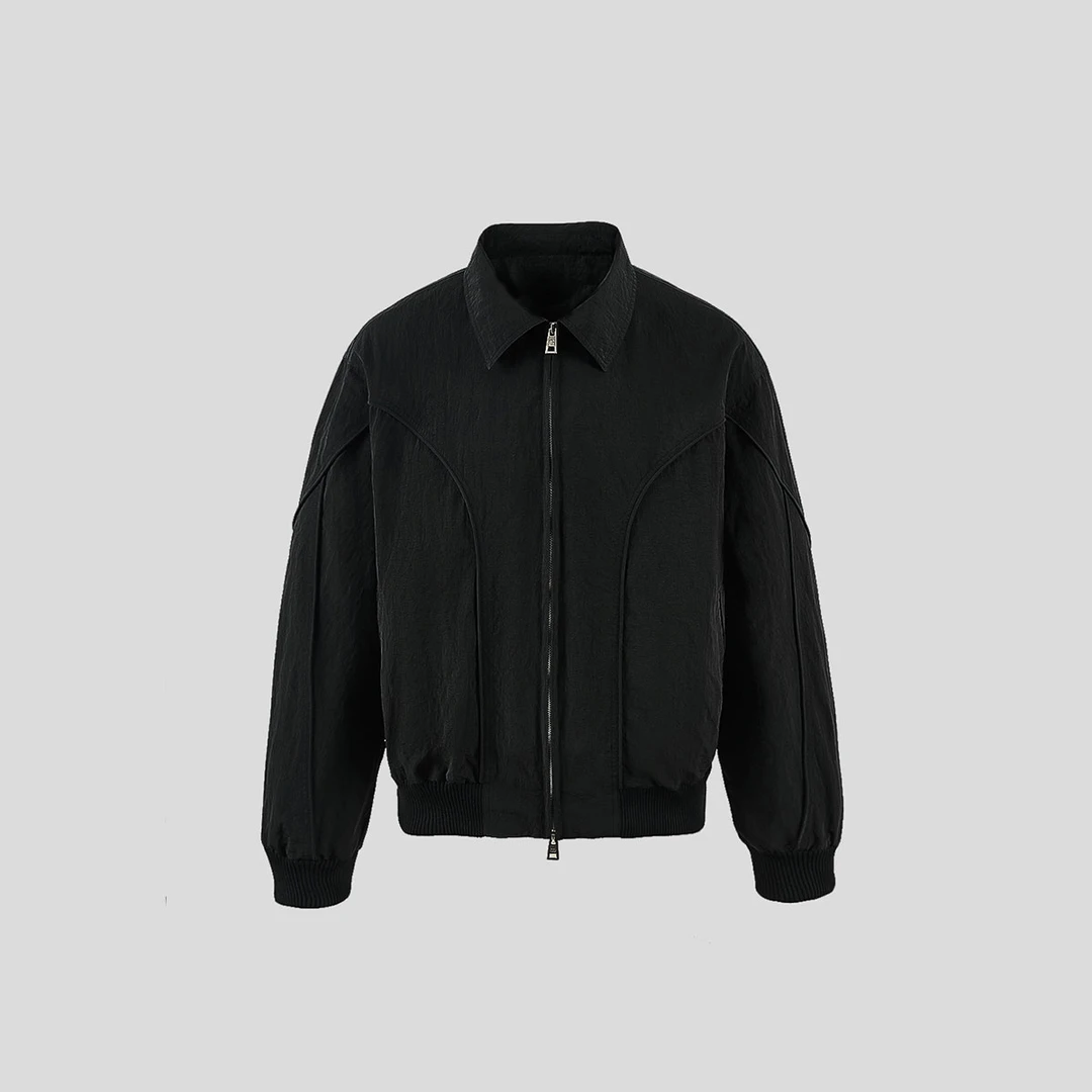 INK KERTON进口尼龙褶皱翻领分割Boxy版型防水双开拉链夹克外套男