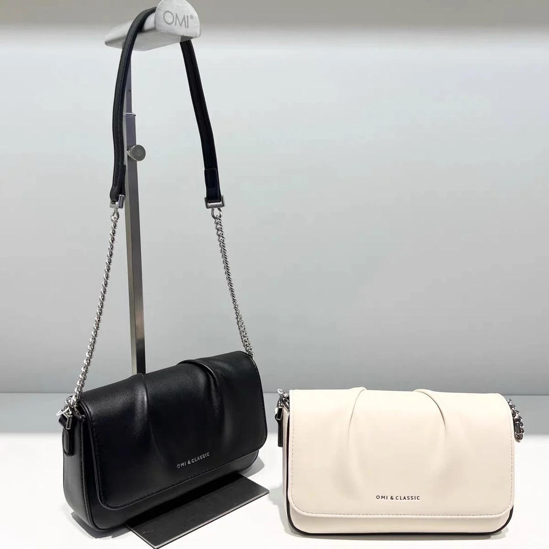 欧米OMI女包2024新款纯色褶皱链条小方包简约休闲云朵单肩斜挎包