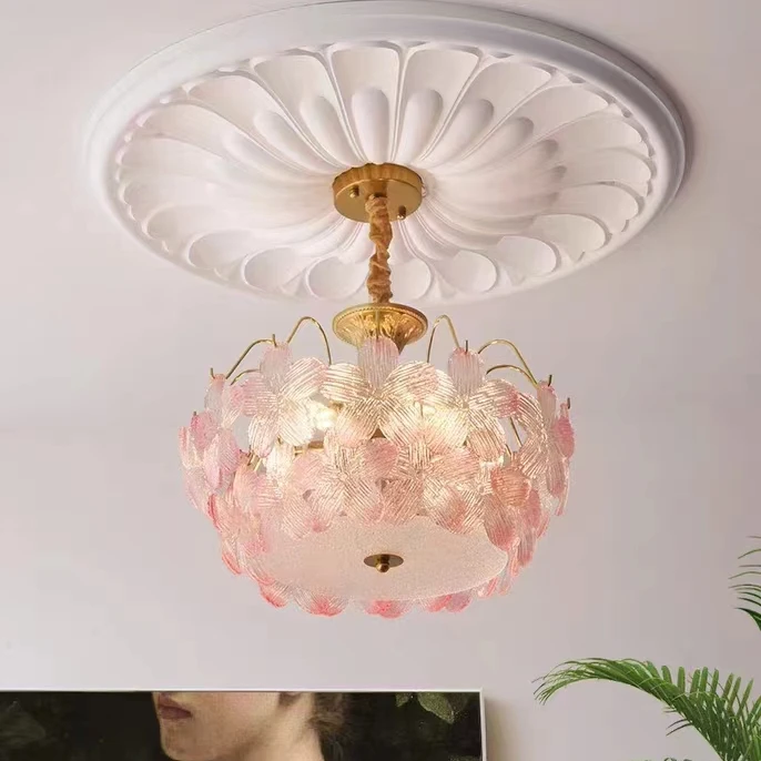 法式浪漫花朵彩色玻璃灯具温馨主卧婚房儿童公主卧室2024新款吊灯