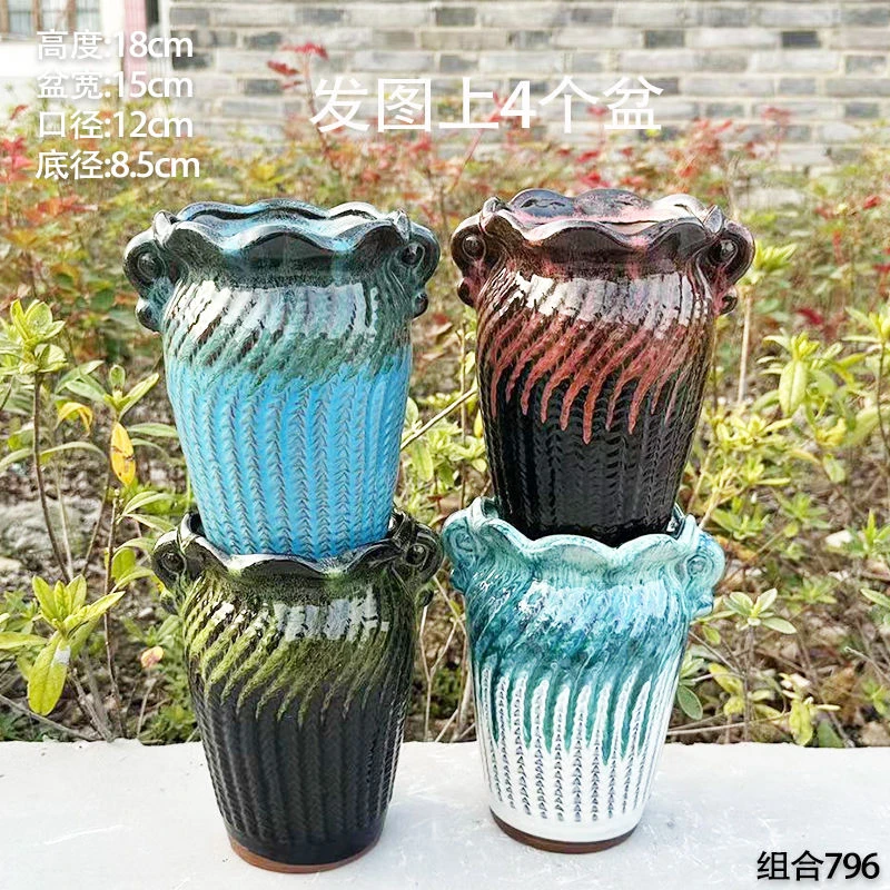 新款粗陶多肉大小口径花盆老桩法师悬崖桩透气粗陶复古绿植多肉盆