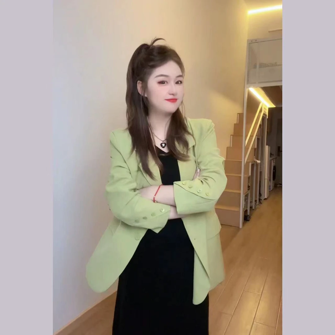迪迪微胖大码女装秋季牛油果绿气质西装外套女款YZ5022