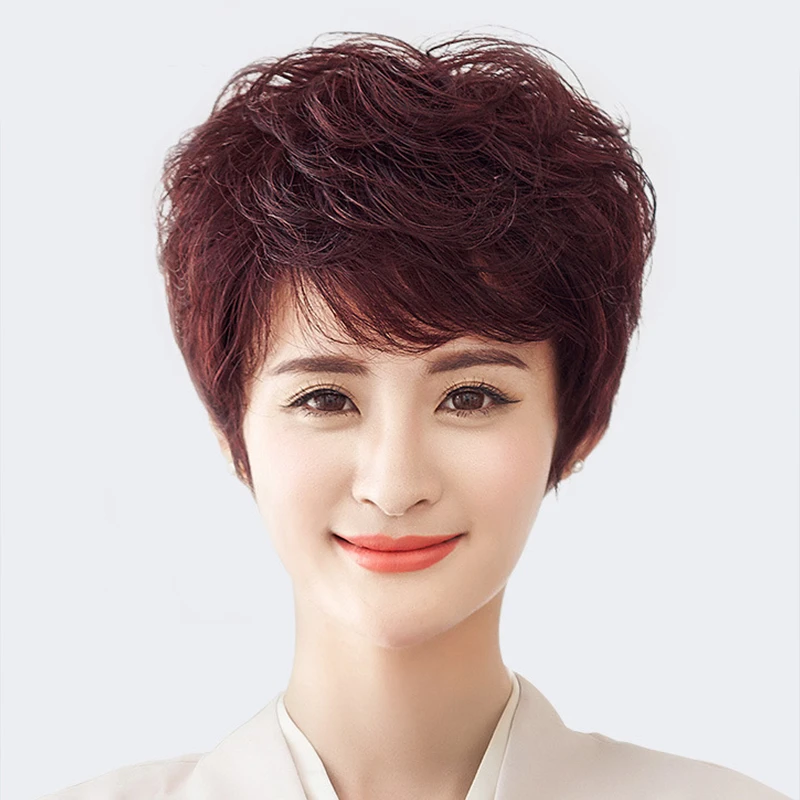 中老年假发女短发妈妈女士真发全真人发自然时尚减龄全头套