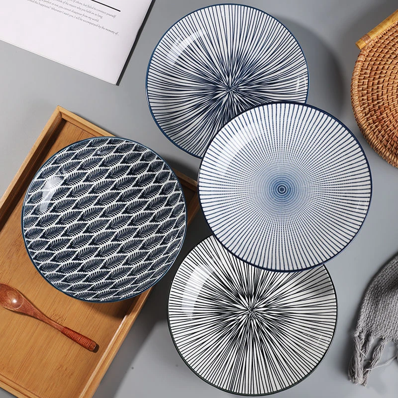 日式餐盘网红创意菜盘饭盘4个组合装家用深菜盘简约陶瓷早餐盘子