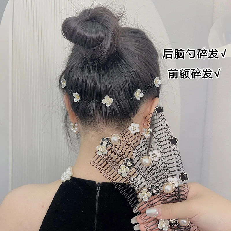 气质花朵碎发梳碎发整理神器发夹插梳女固定发卡箍头饰