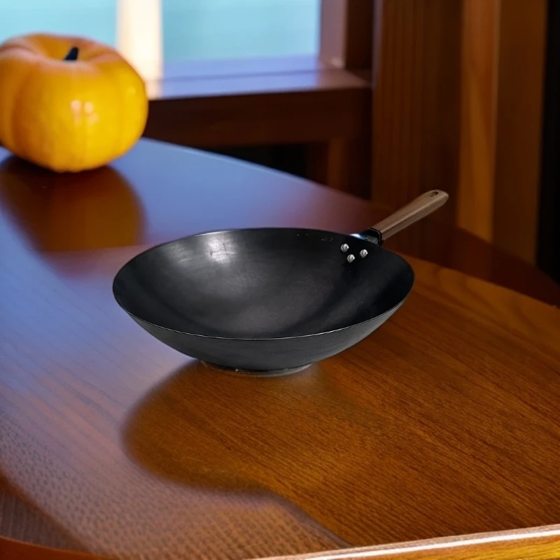 fuliom/繁良纯手工锻打圆底炒锅 不粘锅省油家用无涂层一体锤印