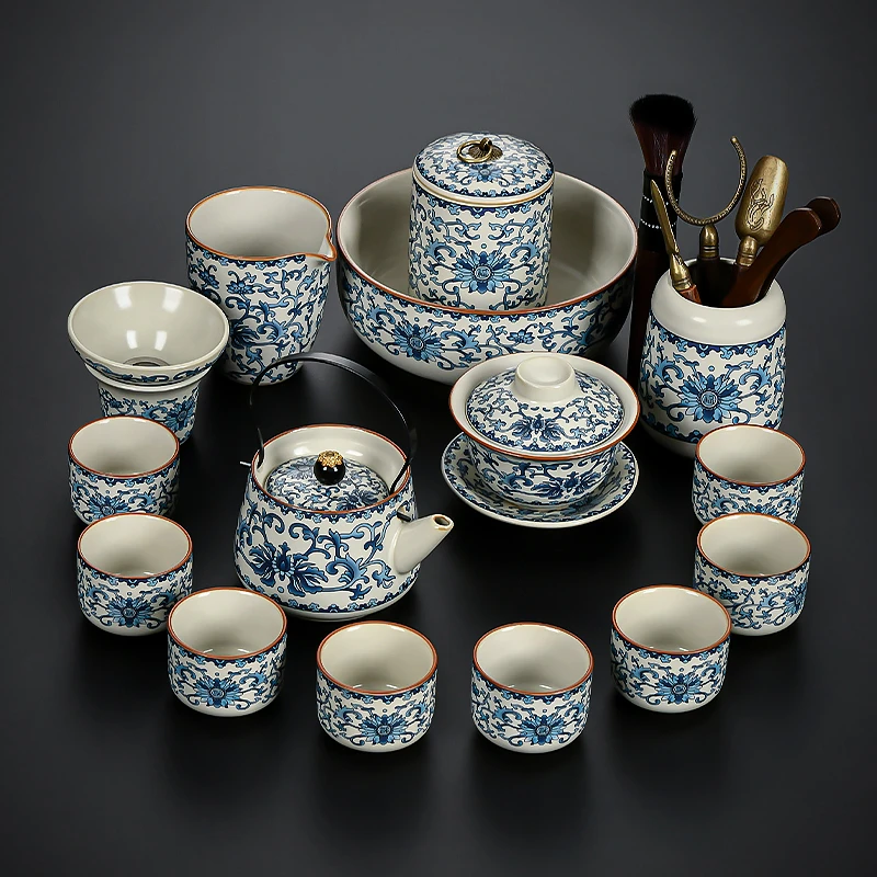 2024新款汝窑功夫茶具套装陶瓷茶壶盖碗茶杯轻奢高档家用喝茶泡茶