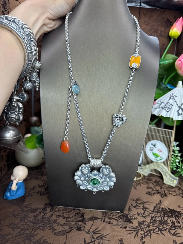 吊坠足银 小郑家纯银手工簪刻坠链