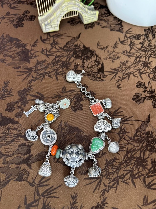 925银手链 小郑家纯银手工簪刻弯管手链