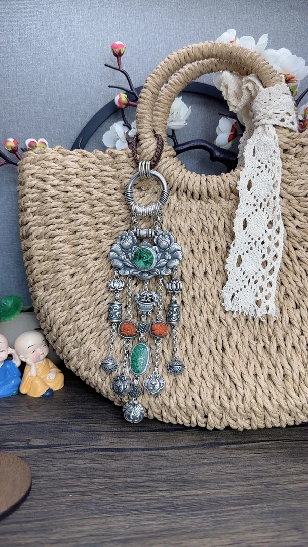 925银银制品 小郑家纯银手工簪刻包包挂坠