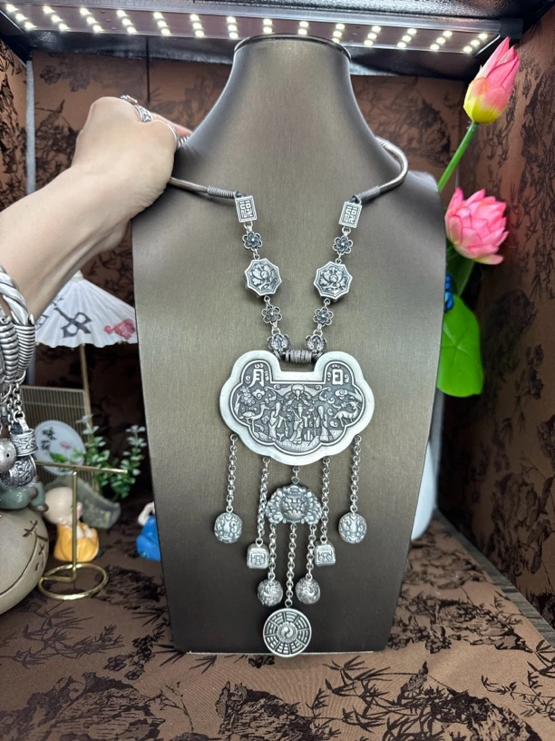 吊坠足银 小郑家纯银手工錾刻坠链