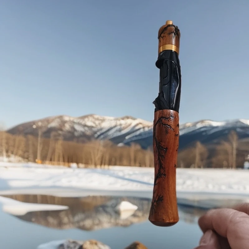 雷击纹双实木手把冰钓杆插接钓鱼竿冬钓冰钓杆