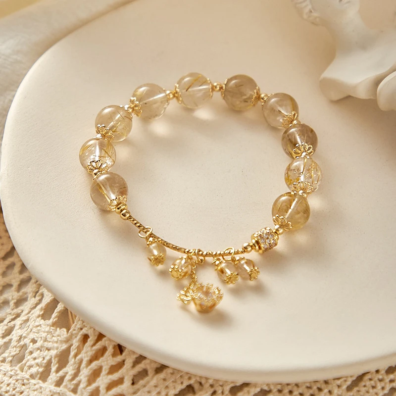 原创设计天然金发晶手链女生水晶手串轻奢DIY饰品复古小众简约