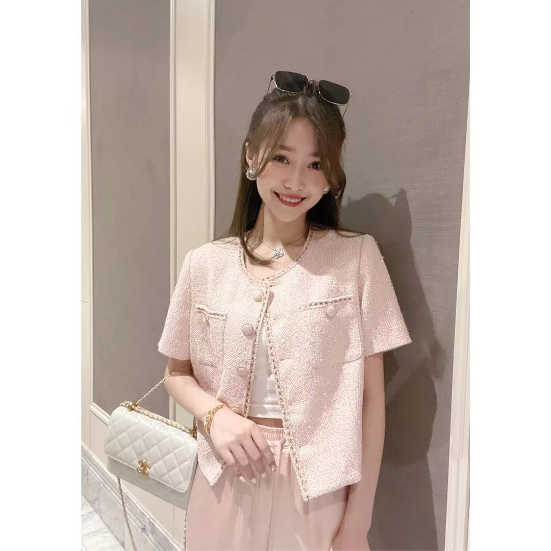 W·HAHA【回馈价】【樱花粉黛】法式浪漫精致短款夏日必备小香外套7048