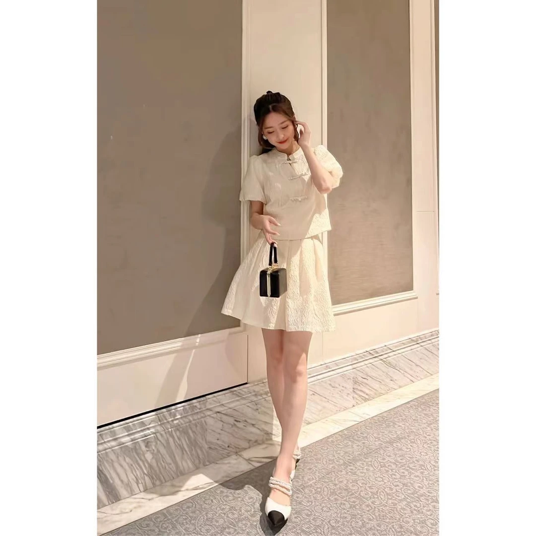 W·HAHA【晚香玉】新中式盘扣国风短袖套装 5602