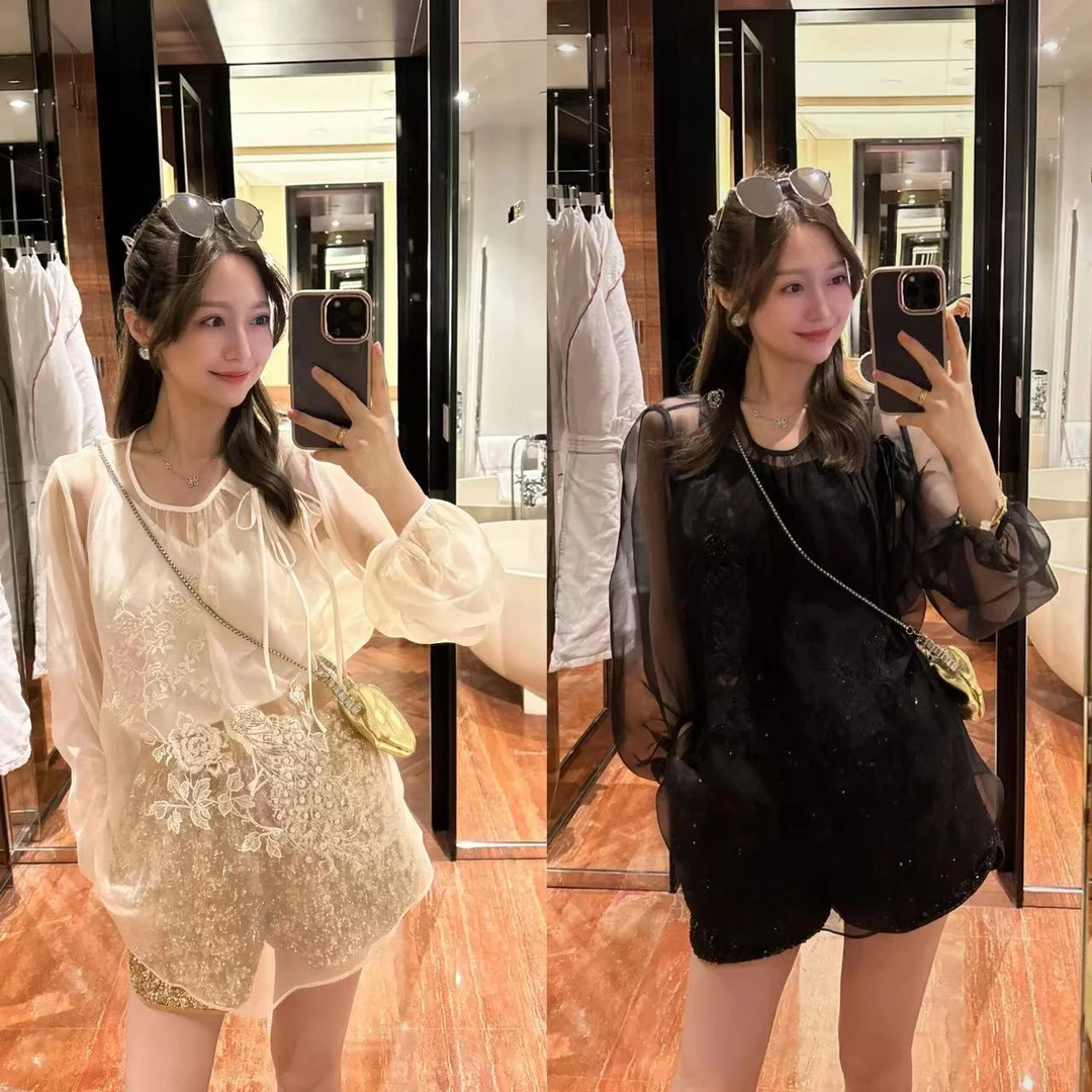 W·HAHA【回馈价】【夏夜诗篇】新中式桑蚕丝超薄绣花长袖上衣 21605