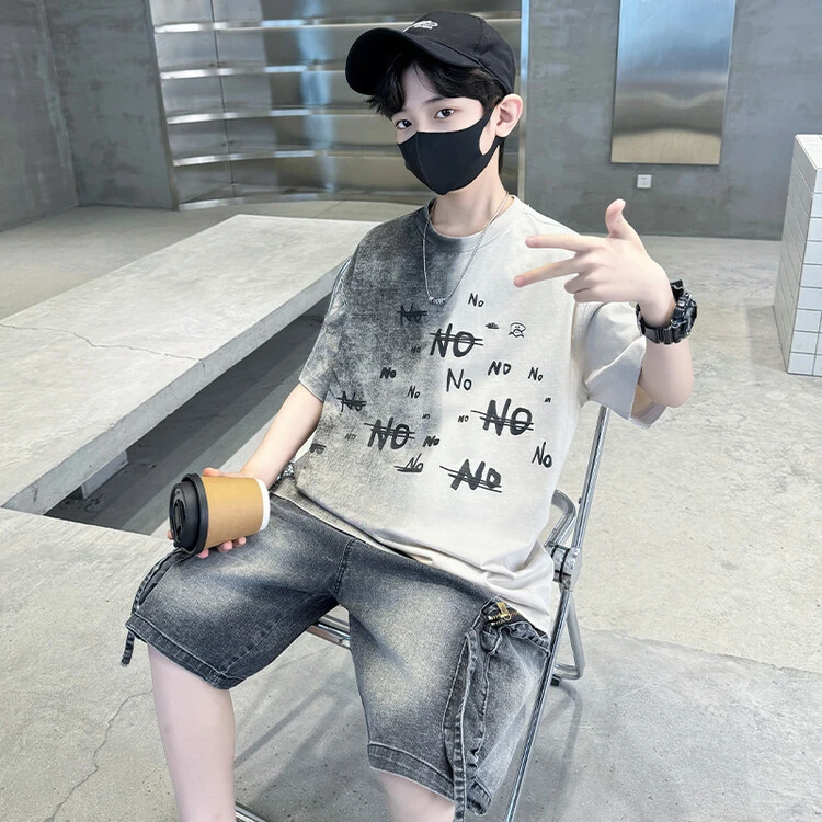 儿童装男童夏季短袖T恤2024夏装短袖帅气运动中大童学生两件套8潮