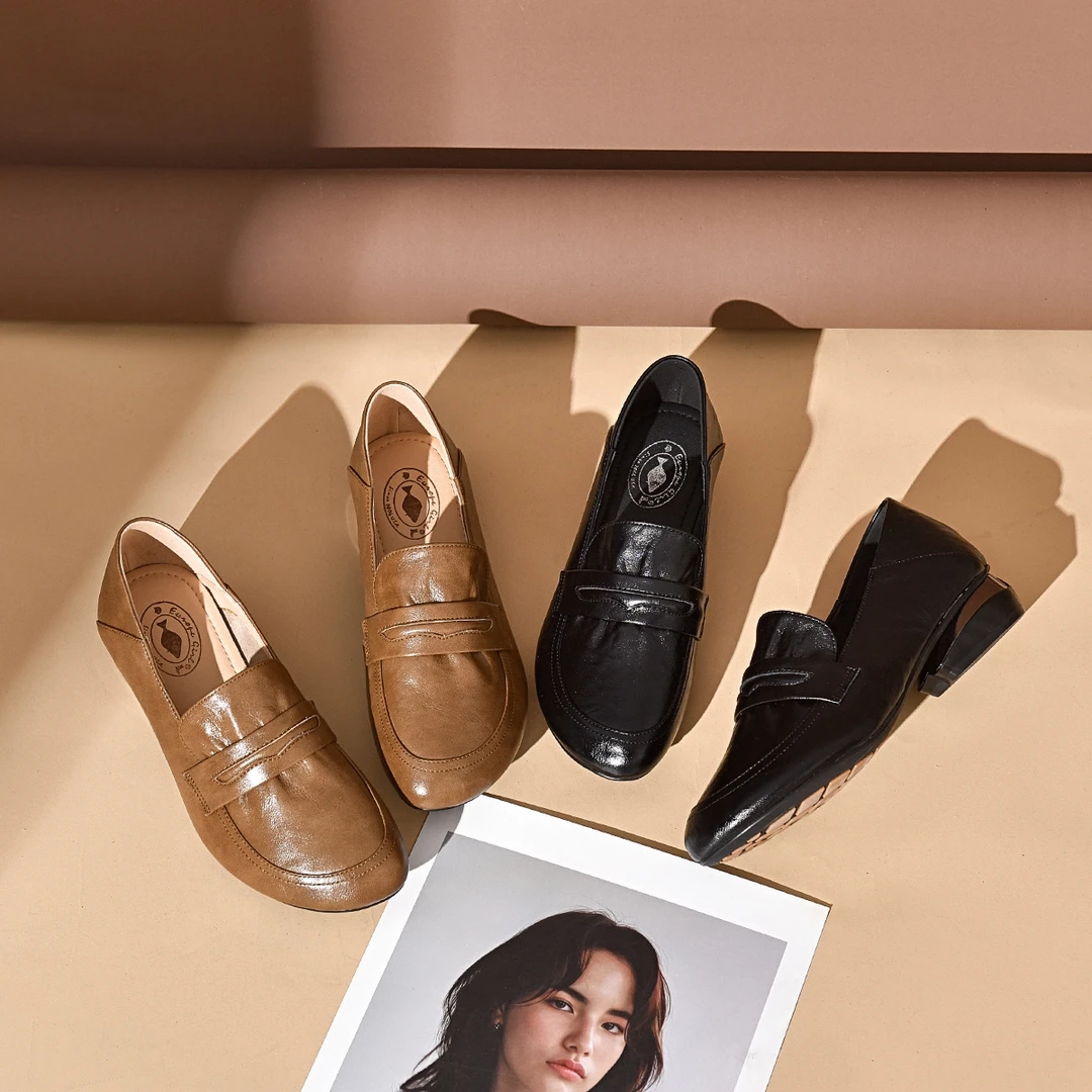 昔子792新款乐福鞋时尚低跟软底单鞋一脚蹬百搭皮鞋女鞋 妈妈鞋女