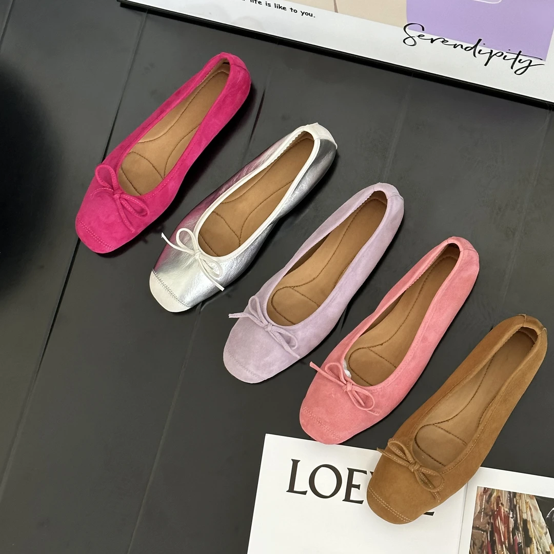 昔子W735头层羊皮一脚蹬单鞋春季蝴蝶结高端小众芭蕾舞全真皮软底