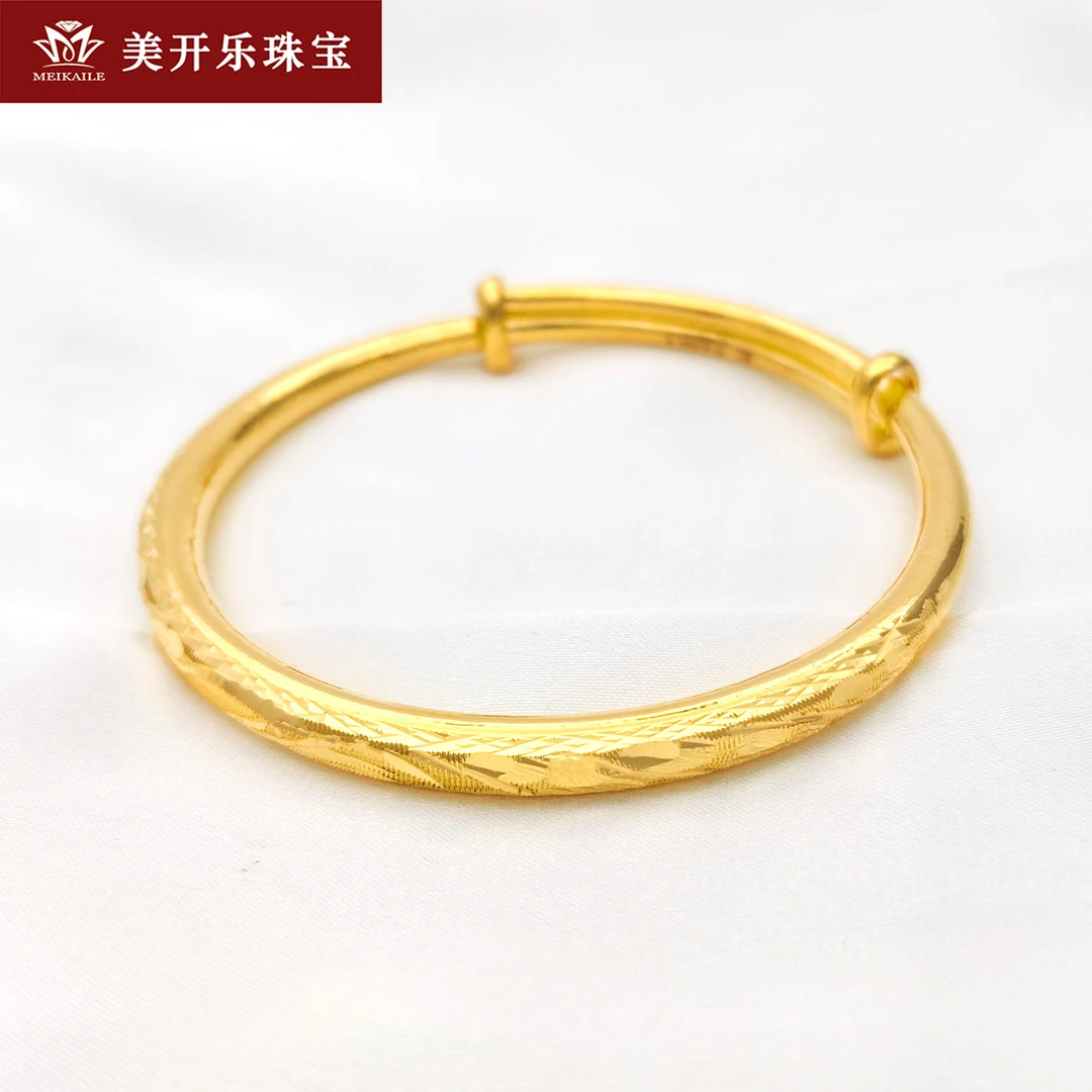旗舰418美开乐黄金手镯凤羽车花推拉足金按克卖首饰直播女款