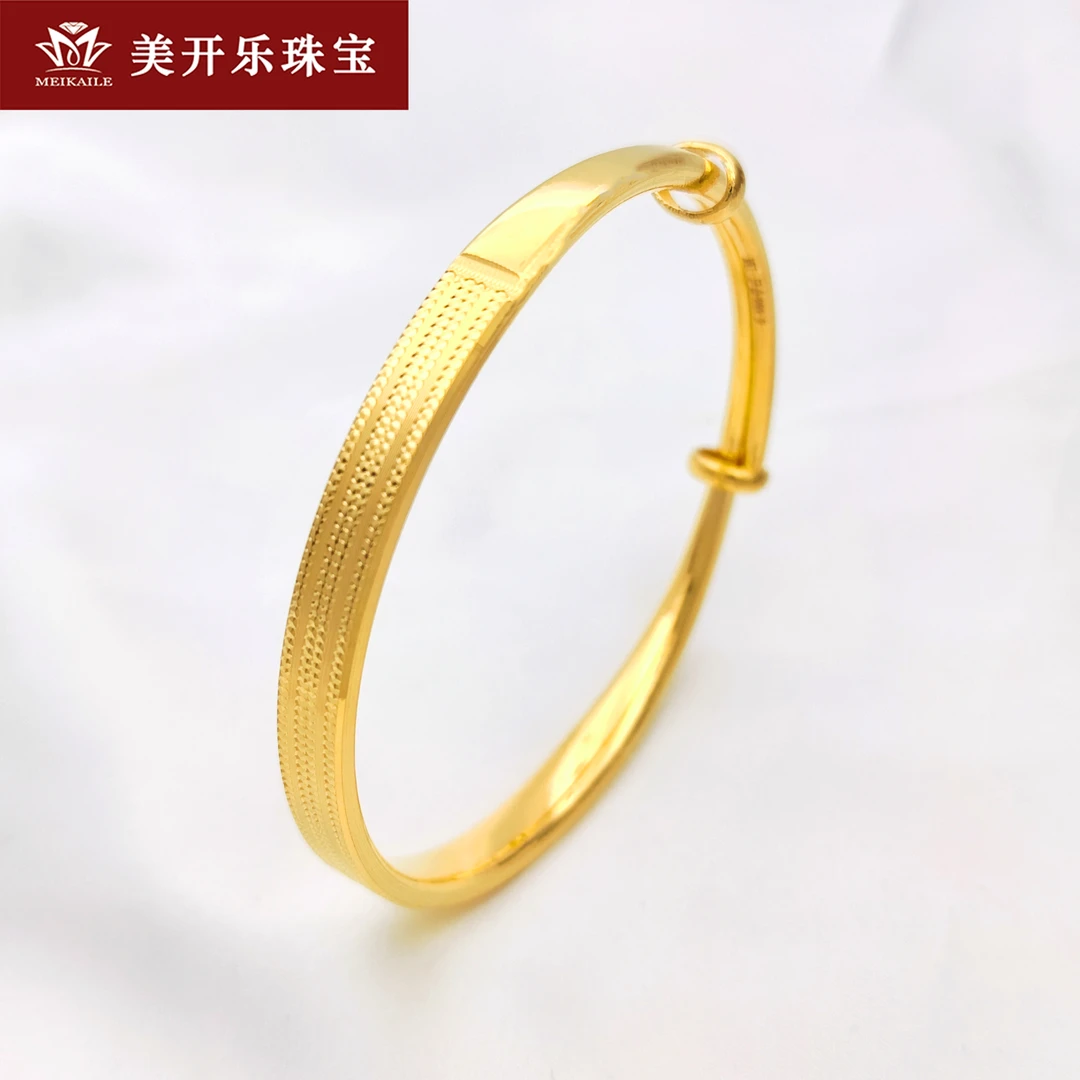 旗舰417美开乐黄金手镯光面点钻推拉足金按克卖首饰直播女款