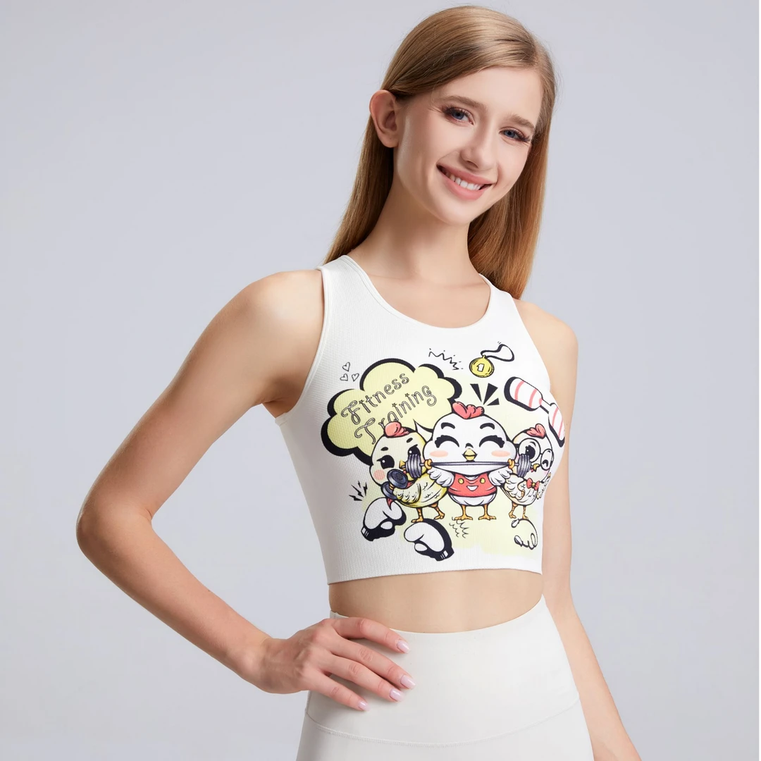 萌鸡小队无缝高尔夫瑜伽背心含胸垫一体式跑步紧身户外运动内衣女