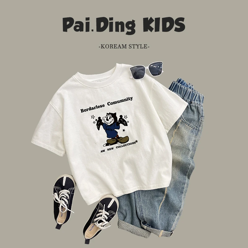 qc【兔小呗】夏装儿童卡通印花休闲帅气套头短袖T恤SJ2516