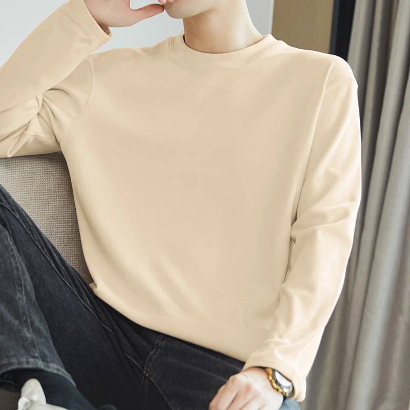 德绒打底衫男士长袖t恤潮流秋冬保暖双面绒圆领体恤纯色秋衣小衫