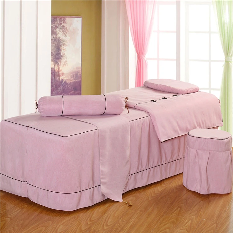 纯色美容床罩四件套简约欧式美容院床罩轻奢高档理疗床套