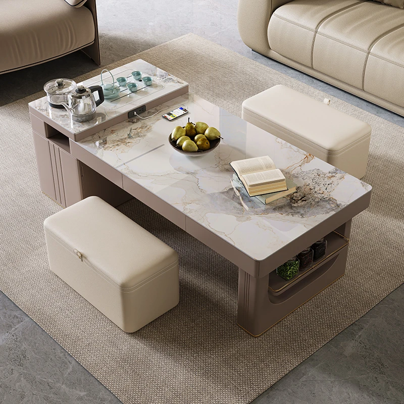 甄荣办公室茶几茶台烧水壶一体多功能家用客厅小户型伸缩岩板茶几