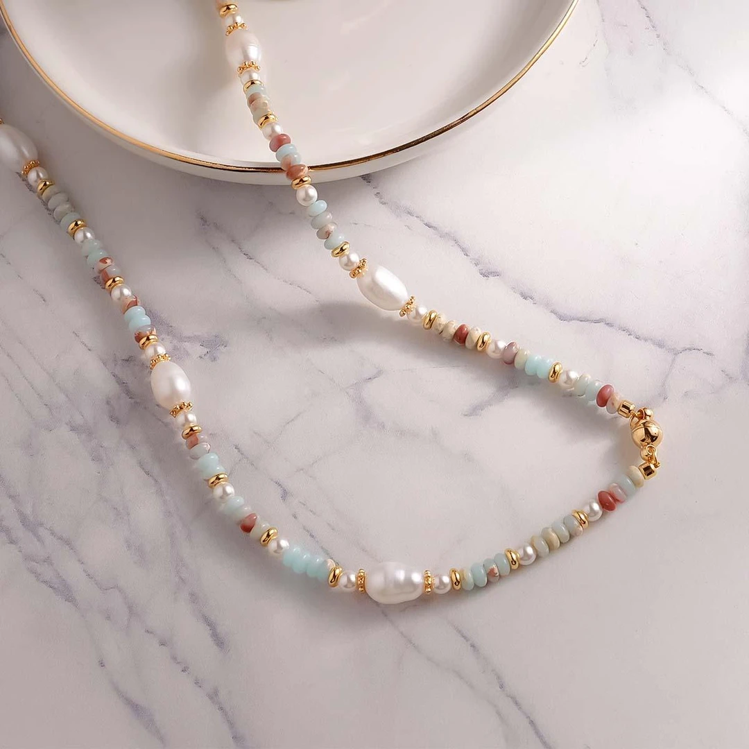 铜项链 法式复古彩色圆圈串珠颈链女新中式民族风锁骨链