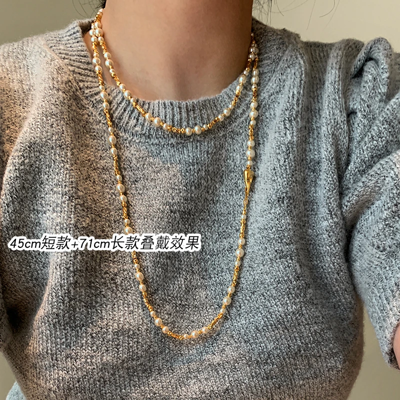 铜项链 法式满天星金属颈链女秋冬双层叠戴长款高端毛衣链