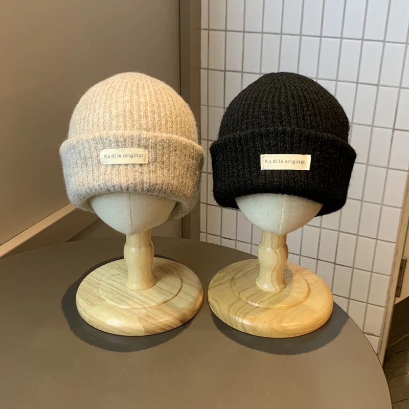 宝宝帽子男童秋冬款针织毛线帽洋气小布标百搭儿童保暖套头瓜皮帽