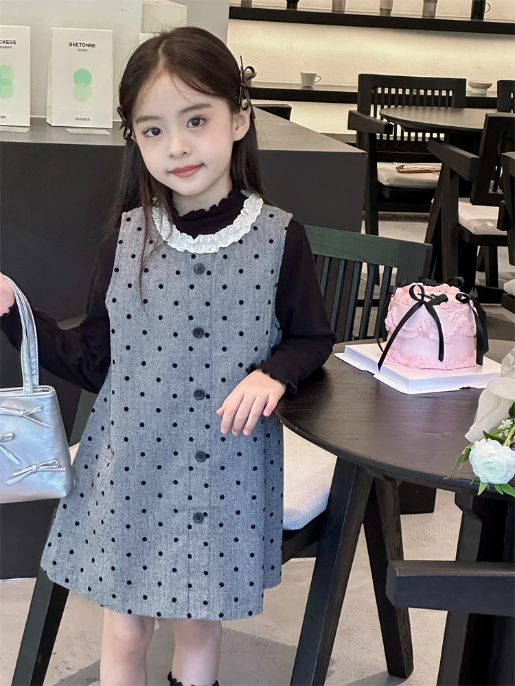 女童连衣裙2025秋装新款中大童法式高级波点无袖背心裙儿童公主裙